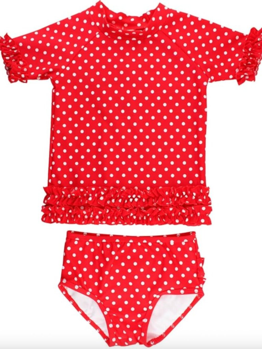 Ruffle Butts Girls Rash Guard Polka Dot Short Sleeve 2-Piece Swimsuit 4T